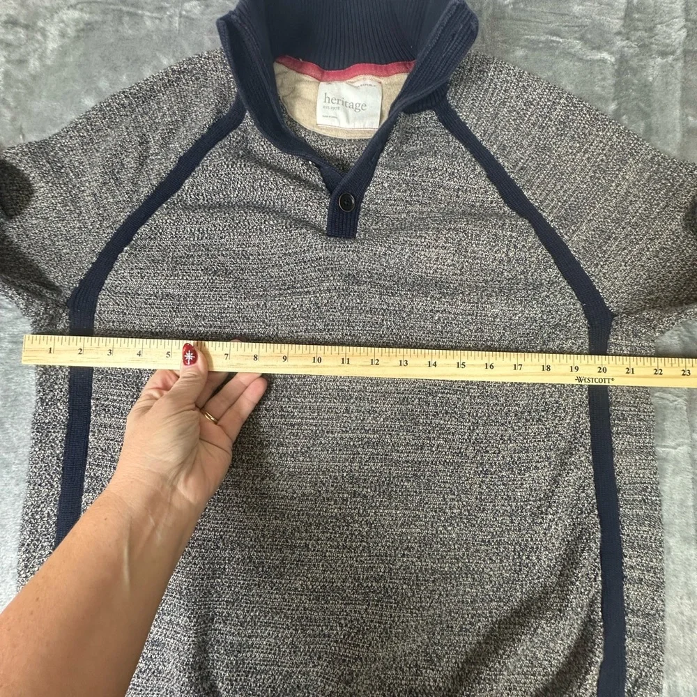 Banana Republic Heritage Rag Knit Henley Sweater Mens XL Navy Gray Preppy‎ Money